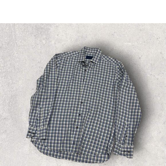David Donahue Dress Shirt Mens Large Blue Check Twill Button Up Work Designer M - Picture 2 of 9